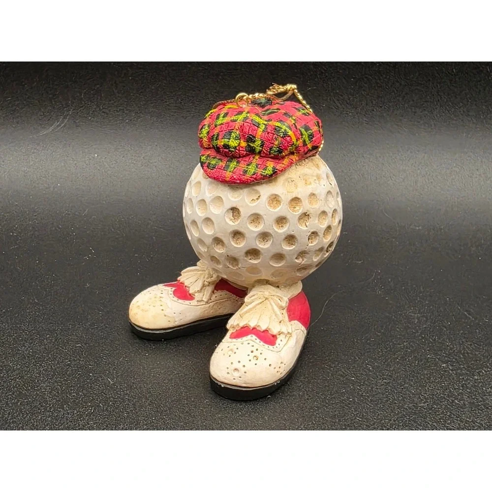 Christmas Golf Ball Character Ornament‎ Tartan Hat Shoes Holiday Decor